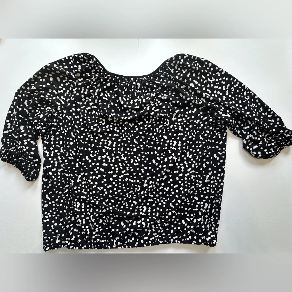 Michael‎ Kors 3/4 Sleeve Blouse Women’s 1x Black White Print Scoop Neck